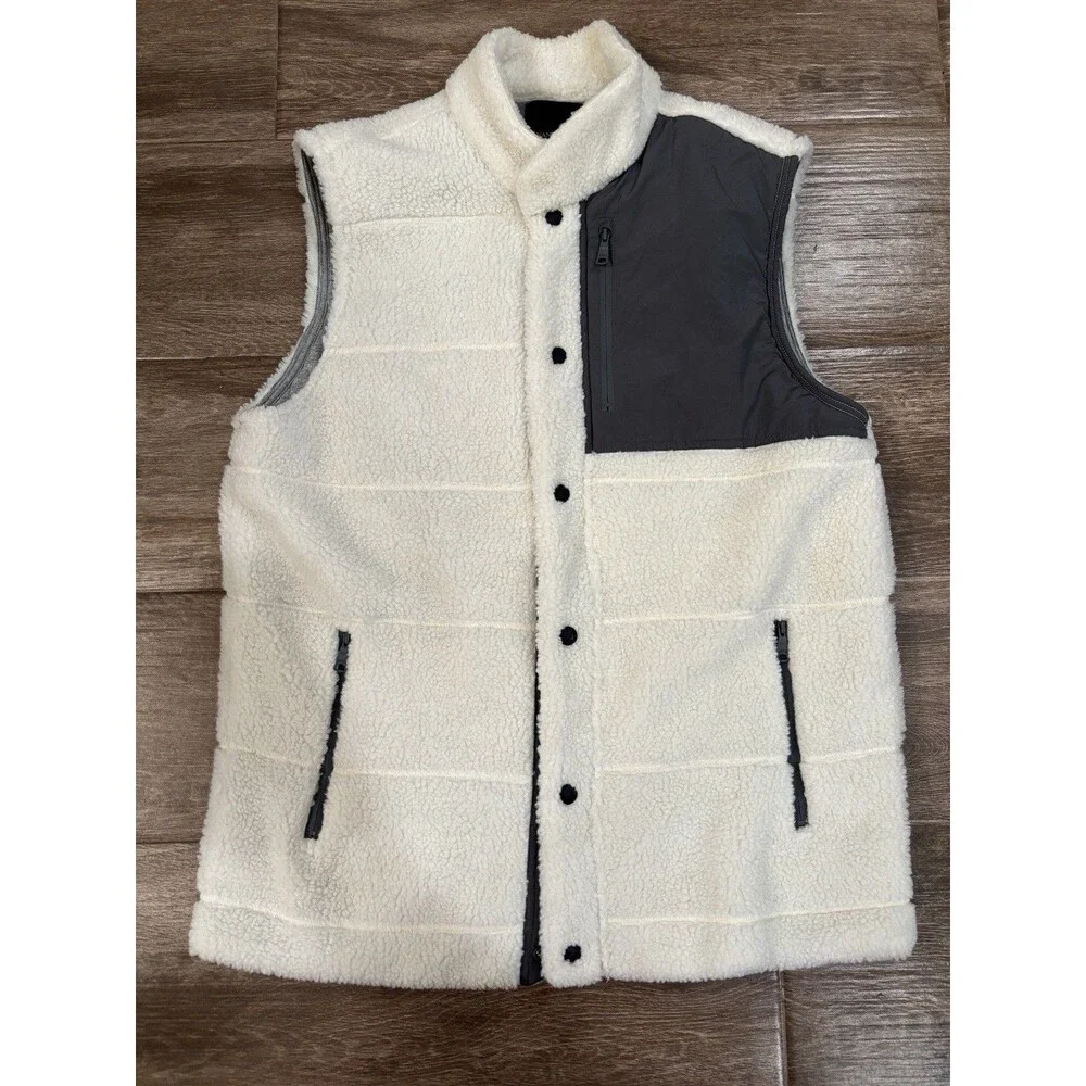 Men’s Banana Republic White Sherpa Vest Size Large Tall With Zip‎ Pockets